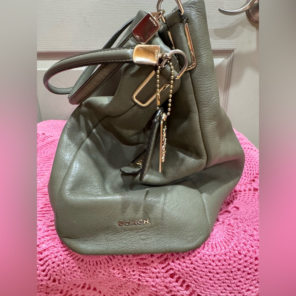 COACH Madison Phoebe Slouch Hobo Shoulder Bag Pebbled Olive Green Leather Purse - Picture 5 of 16